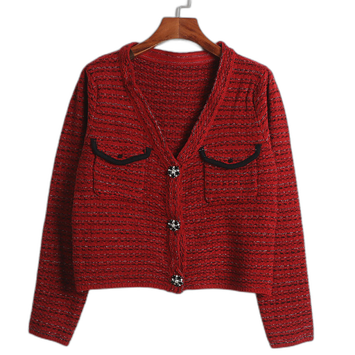 Zhao Liying same autumn and winter women's red sweater knitted cardigan short top, small fragrant coat half skirt two-piece suit suit
