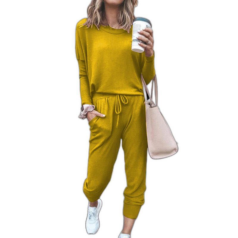 2020wish autumn and winter new cross-border European American women's clothing Amazon home loose solid color long-sleeved casual suit for women women