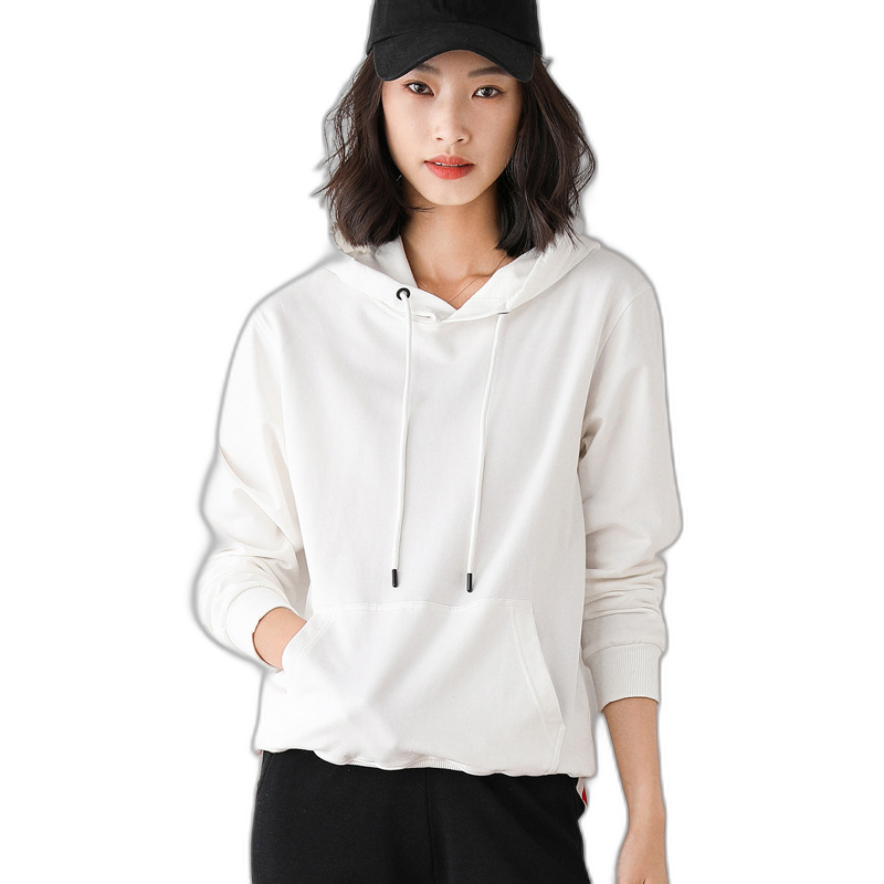 2023 Autumn Full Solid Color Cotton Hooded Sweatshirt Women's Hoodie College Long Sleeve with Pocket Manufacturer Dropshipping Dropshipping