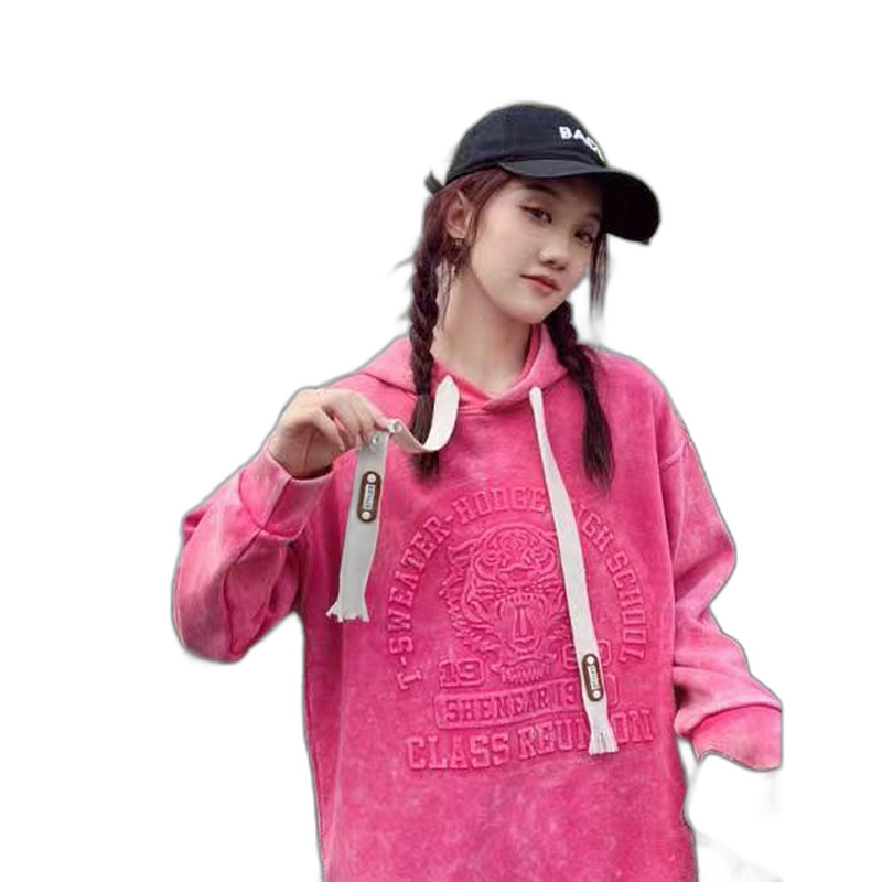 2023 spring and autumn style hooded sweater female age reduction three-dimensional embossed design feeling niche Korean version loose hoodie trendy ins ins
