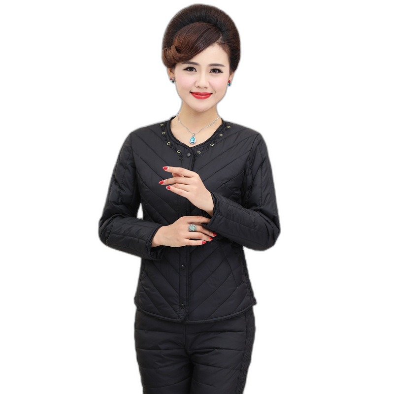 Women's Casual Down Jacket Set Warm Embroidered and Pants 2-Piece Mother's Wear Wear