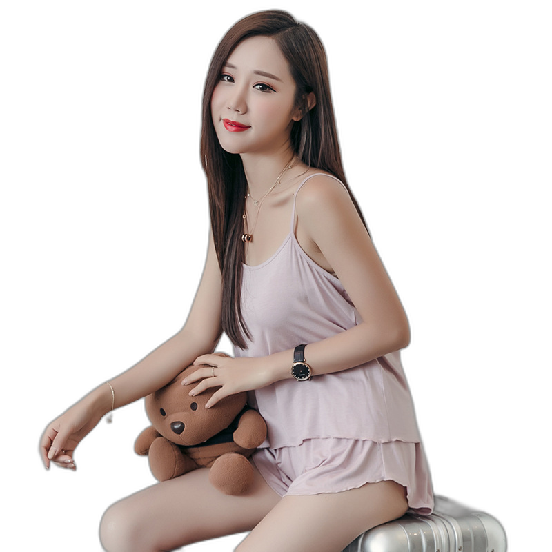Women's casual sports suit Korean pajamas summer suspenders shorts small fresh girl home service two-piece set set