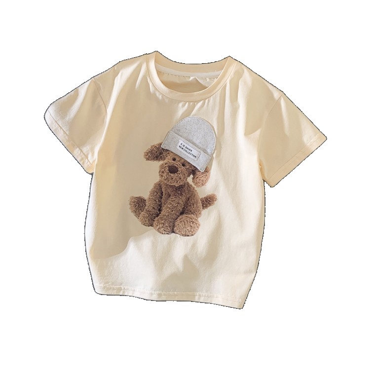 [EGIFTON-3200] Boys and girls summer fashion puppy elephant penguin bear print short-sleeved three-dimensional cap cotton T-shirt children's tops tops