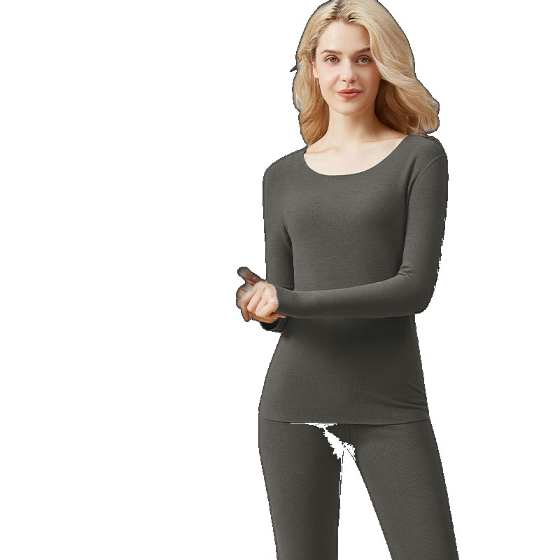 [EGIFTON-3380] Autumn and winter de velvet thermal underwear suit antibacterial men women heat storage constant temperature seamless hyaluronic acid round neck long johns johns