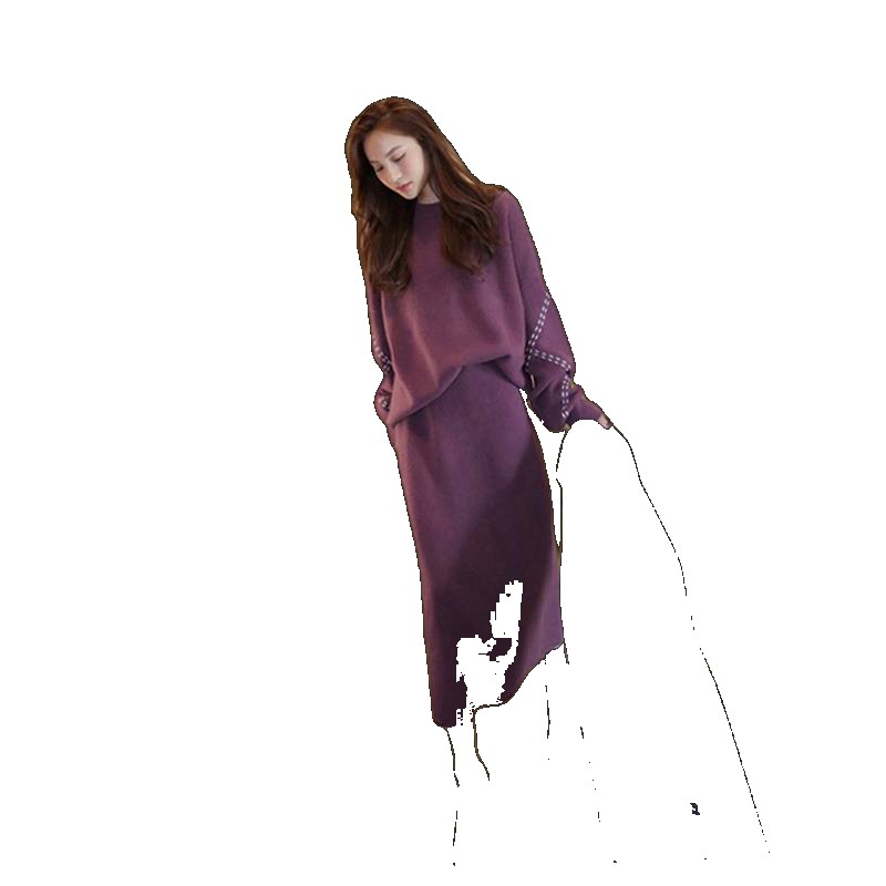 [EGIFTON-3545] 2021 Autumn and Winter New Women's Suit Temperament Xiaoxiang Fashion Western Style Professional Casual Sweater Skirt Two-piece Set Set