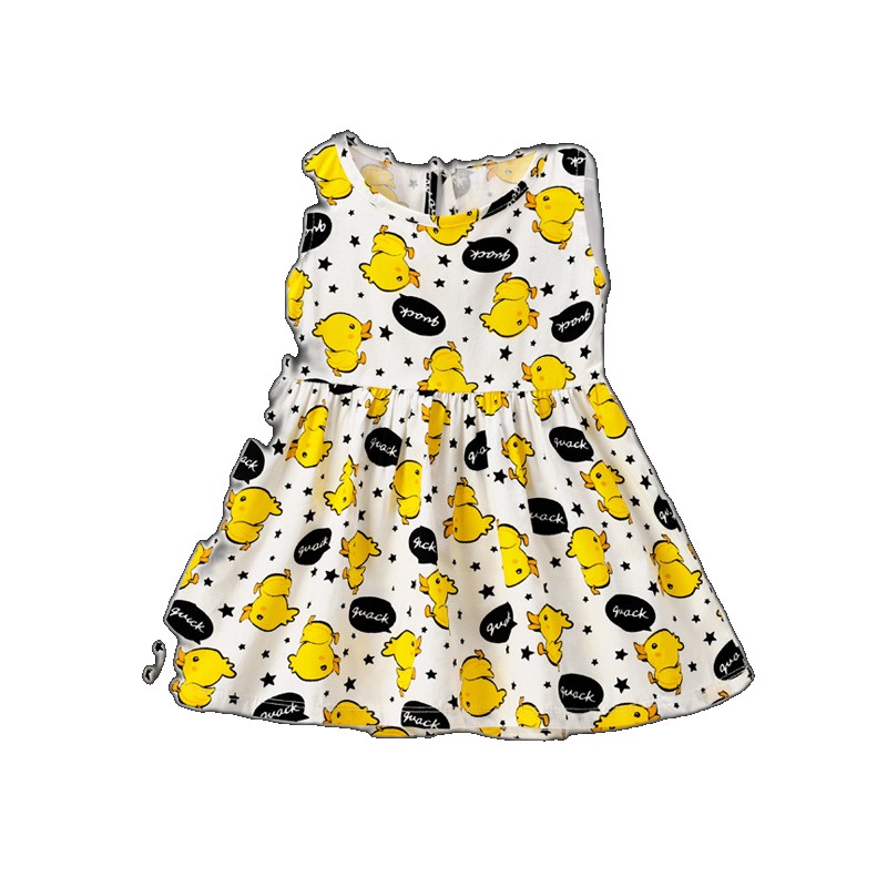 [EGIFTON-3564] 2022 Summer New Arrival Girls Dress Sweet Cartoon Cotton Printed Skirt Korean Version Sleeveless Princess Dress (ONESIZE)