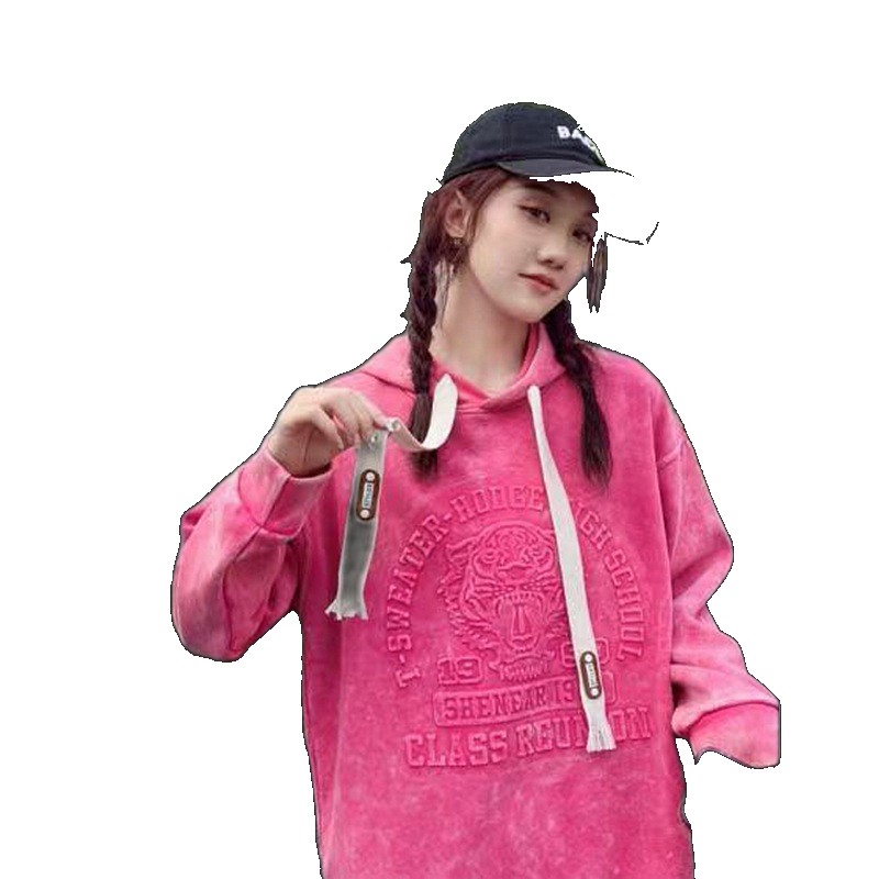 [EGIFTON-3583] 2023 spring and autumn style hooded sweater female age reduction three-dimensional embossed design feeling niche Korean version loose hoodie trendy ins ins (ONESIZE)