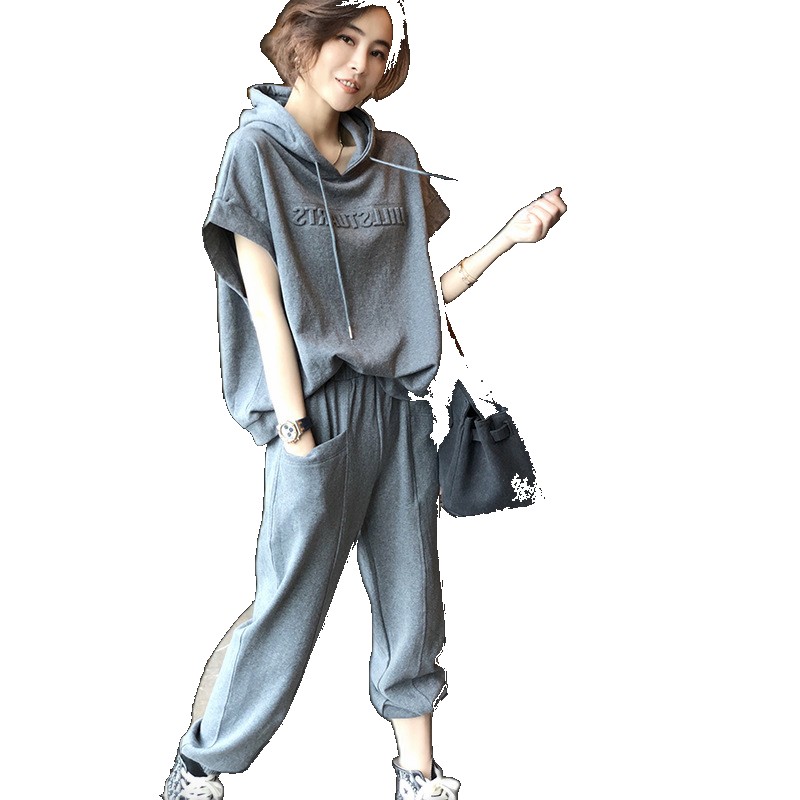 [EGIFTON-3853] Wholesale 2023 summer new fashion thin sports leisure suit female European goods western style two-piece trendy trendy (ONESIZE)