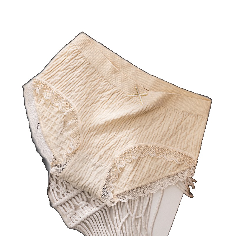 [EGIFTON-LIVE-2640] Pure cotton graphene women's bubble pants large size fat MM mid-waist underwear lace triangle girl simple underwear (ONESIZE)