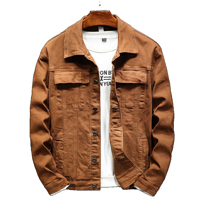 Cross-border 2023 new men's jacket autumn cotton elastic solid color handsome Korean version of slim denim men men