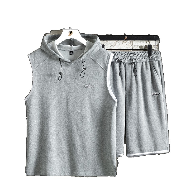 Cross-border Men's Cotton Sleeveless T-Shirt Set Vest Cropped Pants Sports and Leisure Suit One Dropshipping Dropshipping