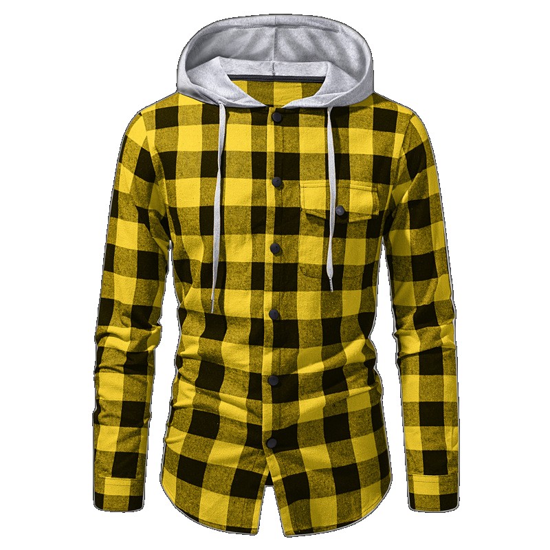 [EGIFTON-LIVE-3170] Shiying men's plaid jacket shirt coat autumn new hooded all-match fashion single-breasted outerwear outerwear (ONESIZE)