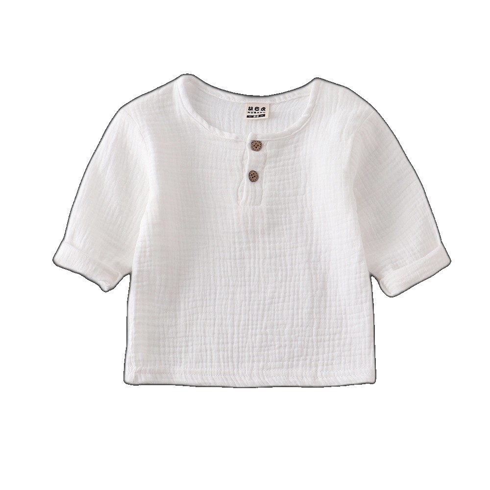 [EGIFTON-LIVE-3186] 2023 summer boys' short-sleeved cotton and linen T-shirts for children's tops solid color national style clothing clothing
