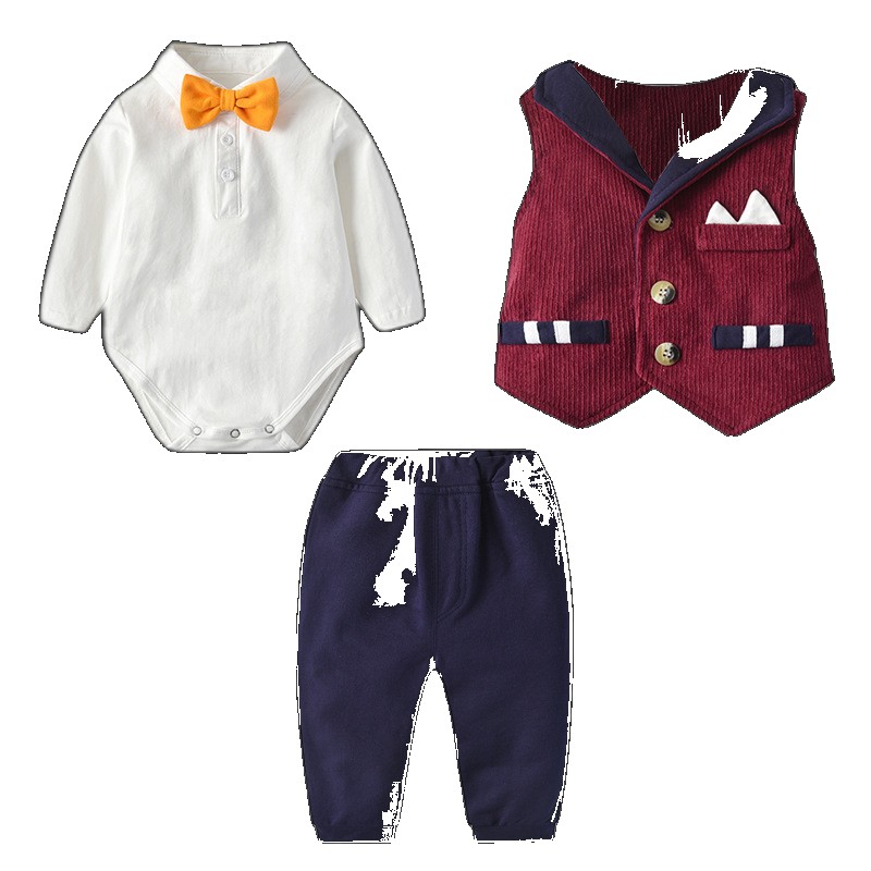 Foreign trade children's clothing spring and autumn 2023 new suits gentlemen wearing bow ties baby clothes one-year-old boy's ceremony clothing