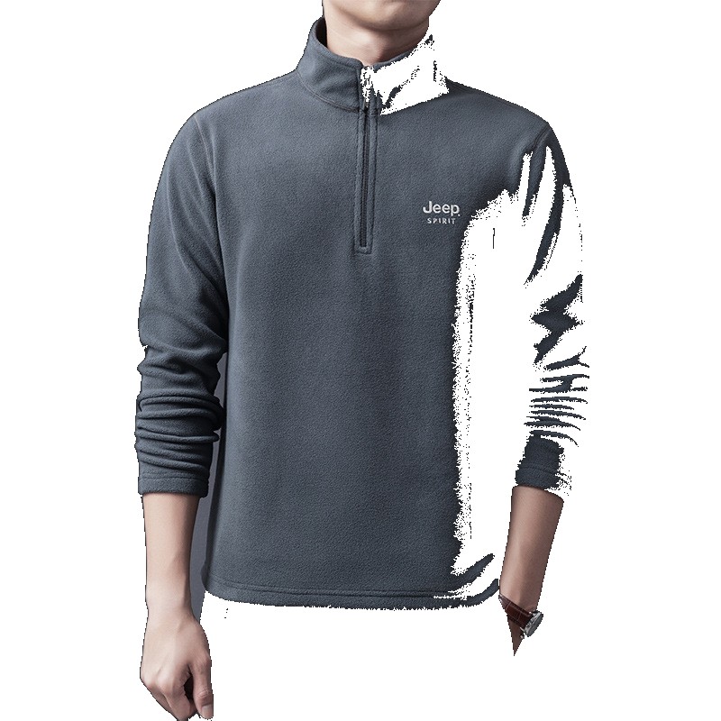 2021 Half-Zip Sweatshirt Men's Spring and Autumn Stand Collar Plus Velvet Warm Polo Shirt Trendy Middle-aged Dad's Outerwear Outerwear