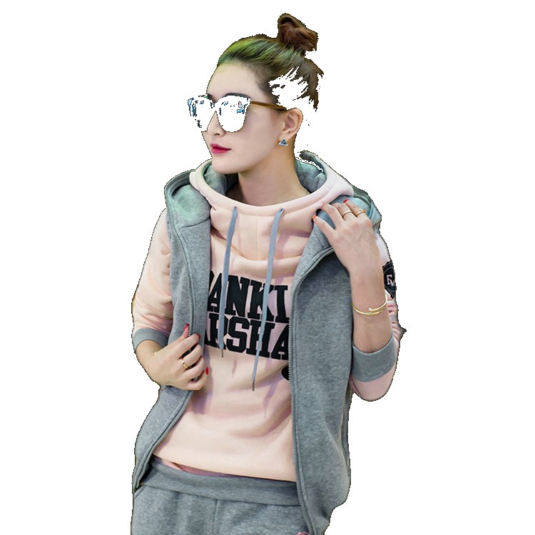 2022 autumn and winter new fashion hooded sweater sports suit female students loose casual trousers three-piece trendy trendy