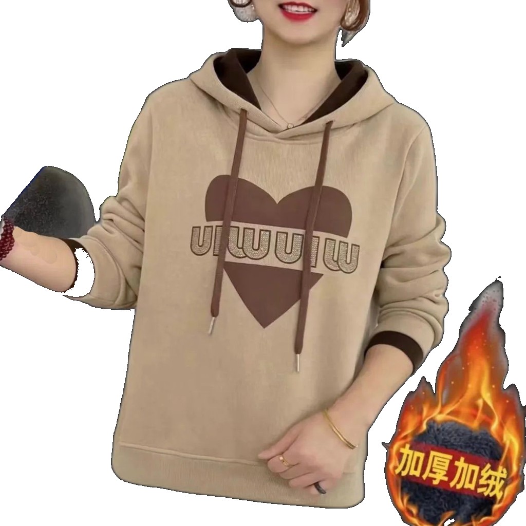 Autumn and winter new fashion women's western style age reduction plus fleece thick sweater mother's all-match hooded casual bottoming sweater