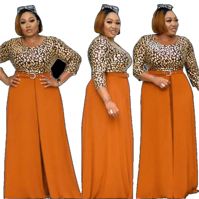 [EGIFTON-LIVE-3687] Europe, America and Africa 2021 new women's clothing printed multi-color T-shirt pencil pants chiffon slit dress suit cross-border cross-border
