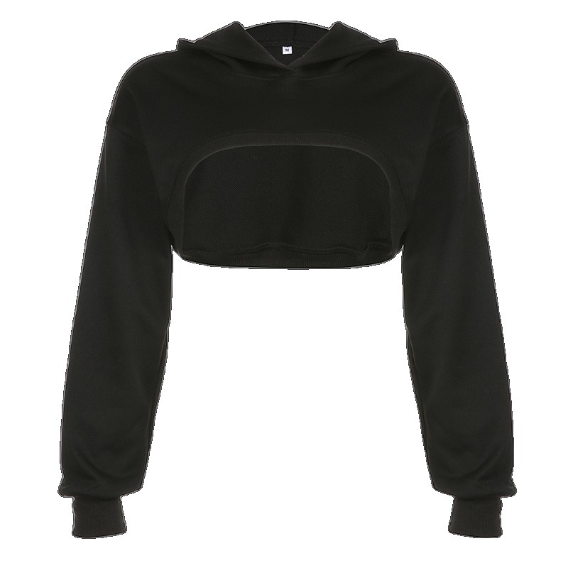 [EGIFTON-LIVE-3698] European and American street fashion basic irregular hooded popular sweatshirt blouse hot girl versatile sports casual top top (ONESIZE)