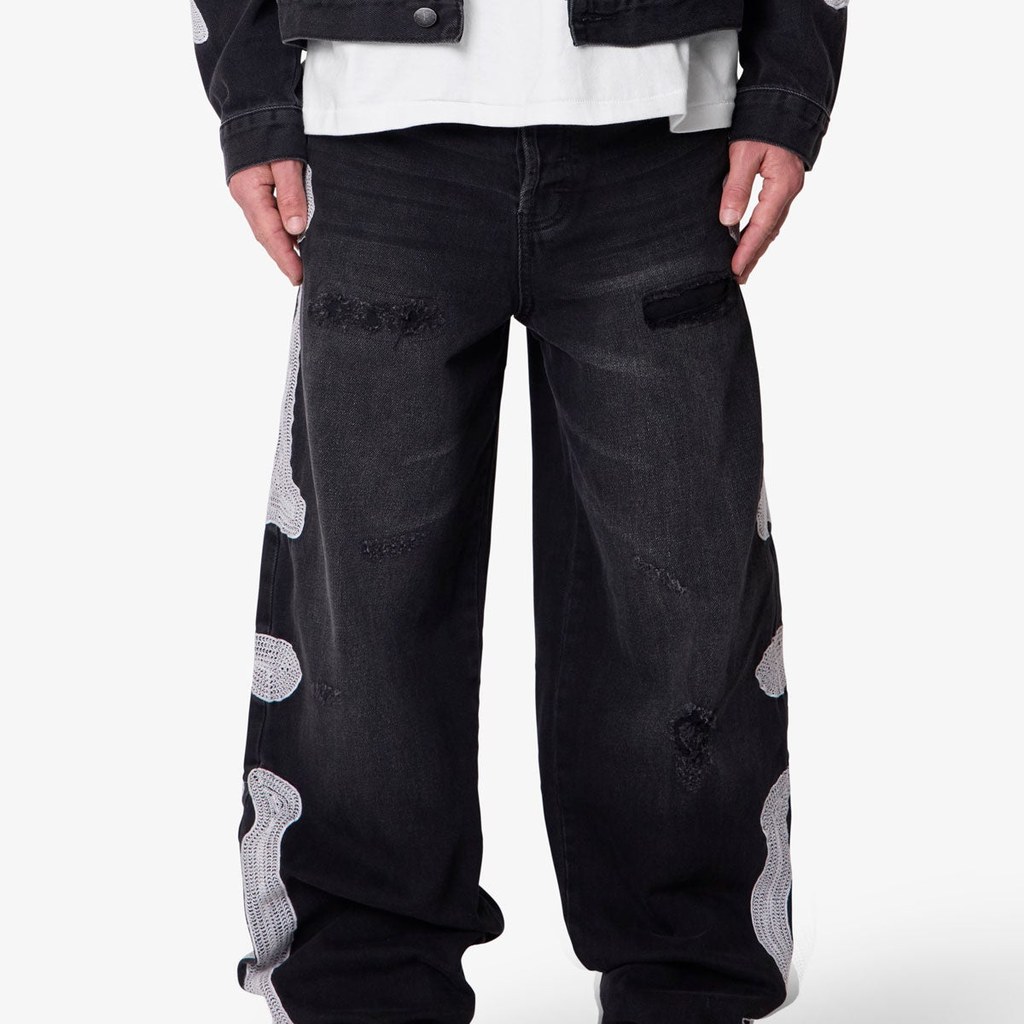 [EXT-MEN-MNML-SKELETON-DENIM] mnml Skeleton Ultra Baggy Denim - Washed Black (ONESIZE)