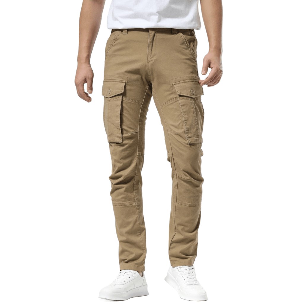 Plaid&Plain Men's Dark Pebble Khaki Slim Fit Cargo Pants