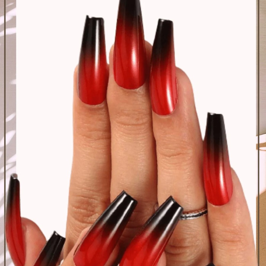 [EXT-NAIL-REDBLACK-TGC-001] Red and Black Graphic Press-On Nails