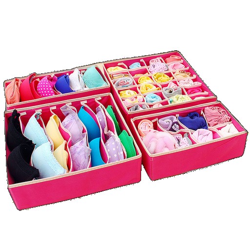 [EGIFTON-2429] Beige gray underwear storage box four-piece socks fabric home bra finishing finishing