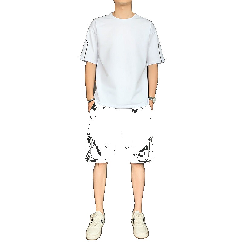 [EGIFTON-LIVE-3115] 2023 new casual sports suit men's Korean style trendy summer short-sleeved tide brand all-match set set