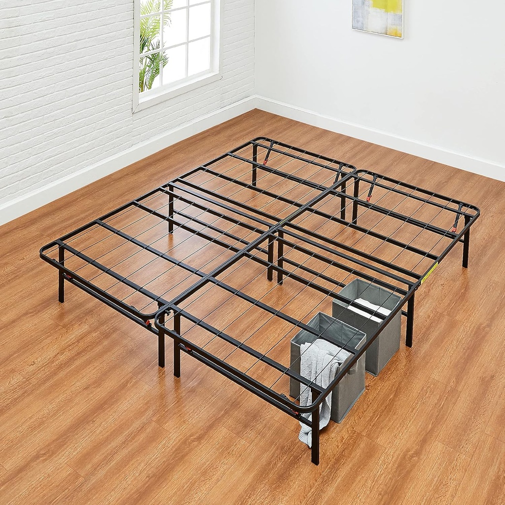 Heavy Duty Queen Bed Frame with Storage, 14 Inch High Metal Platform Bed, No Box Spring Needed, Foldable, Tool-Free Assembly, Noise Free, Black, 3500 lbs Capacity