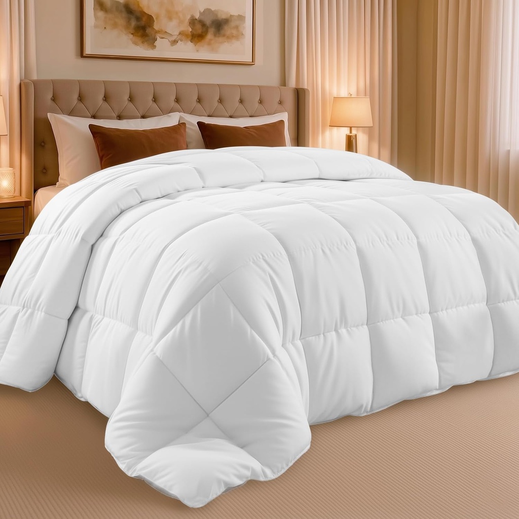 Queen Size Down Alternative Comforter Duvet Insert - Box Stitched Quilted White Comforter with Corner Tabs, All-Season Bedding, 88x88 Inches