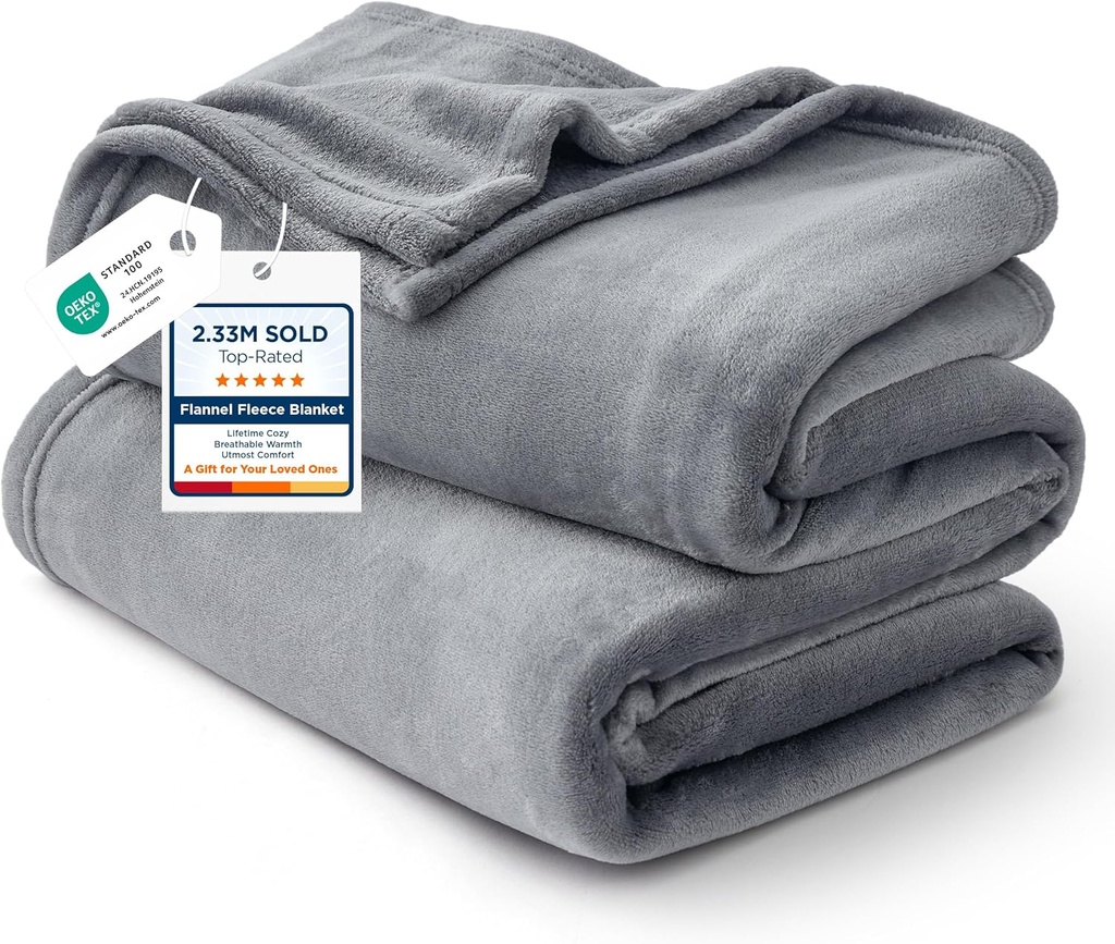 Ultra-Soft Microfiber Fleece Throw Blanket Queen Size 90x90 Inches - Lightweight Cozy Winter Bedding for Couch, Sofa, Bedroom, Living Room - Machine Washable, Wrinkle Resistant, Non-Shedding - Solid Grey