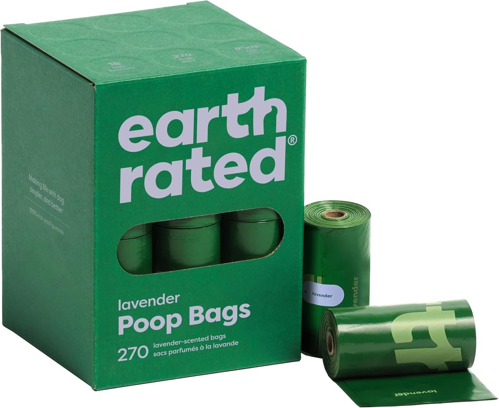 Lavender Scented Dog Poop Bags, Extra Thick & Leak-Proof Waste Bag Refill Rolls, 270 Count, Bulk Pet Waste Bags for Small, Medium, Large Dogs, Eco-Friendly & Strong