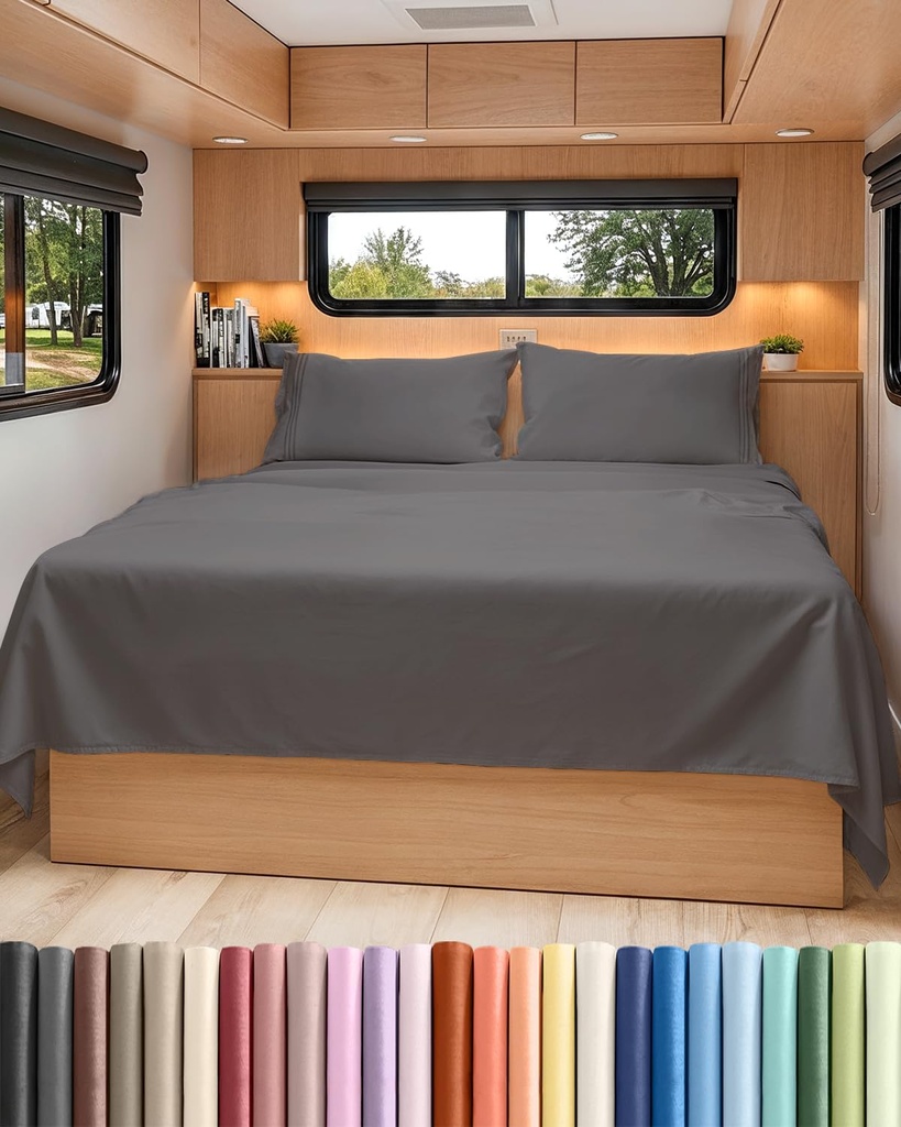 Short Queen Size 4 Piece Sheet Set - RV Short Queen, Soft, Breathable & Cooling Bed Sheets Set w/ Deep Pockets - Hotel Luxury Bedding for Women, Men, Kids, Teens, Boys & Girls - Oeko-Tex - Dark Grey