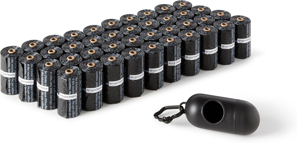 Amazon Basics Dog Poop Leak Proof Bags with Dispenser and Leash Clip, Unscented, 13" x 9", 600 Count