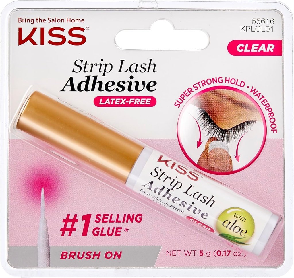KISS Lash Adhesive, Lash Glue, 24hr Strip Eyelash Adhesive, Clear, Includes Lash Adhesive, Long Lasting Wear, Can Be Used with Strip Lashes and Lash Clusters