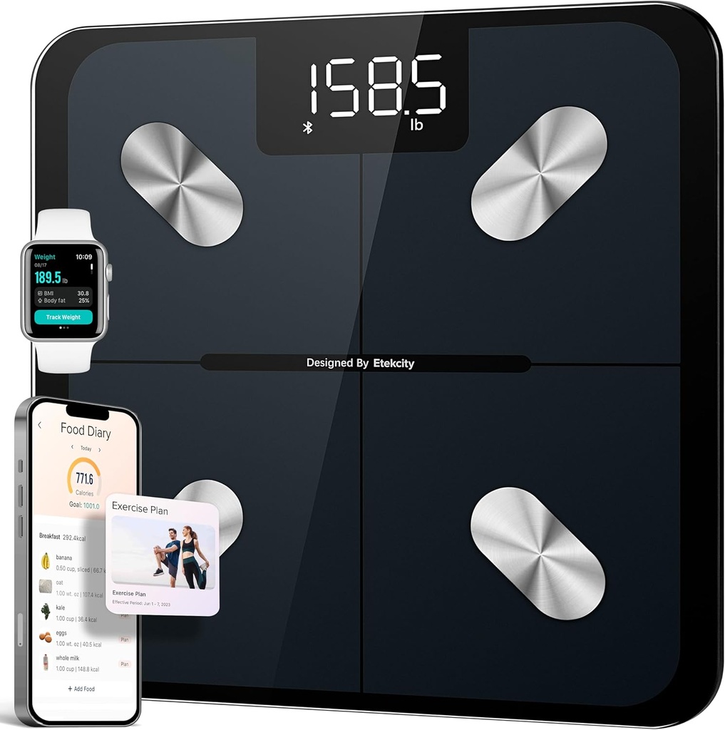 Etekcity Smart Scale for Body Weight, FSA&HSA Eligible, Bathroom Digital Weighing Scale with BMI, Body Fat, Muscle Mass, Accurate Bluetooth Home User Health Equipment Sync Apps (ONESIZE)