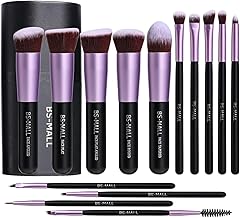 BS-MALL Makeup Brushes Premium Synthetic Foundation Powder Concealers Eye Shadows 14 Pcs Purple for Makeup Beginner or Professional with Travel Case