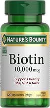 Nature's Bounty Biotin Hair Skin and Nails Vitamins, Supports Healthy Hair, Skin and Nails, 10,000 mcg, 120 Softgels (Pack of 1)