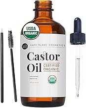 Kate Blanc Cosmetics Castor Oil Organic for Hair, Lashes, Face (2oz), 100% Pure, Cold Pressed, Hexane Free Hair Oil. Eyelash Serum for Thicker-Looking Eyelashes & Eyebrows