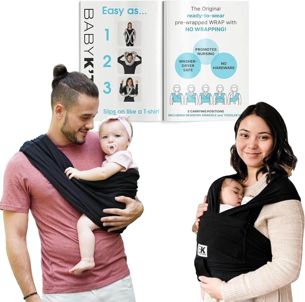 Original Baby K'tan Baby Carrier: #1 Easy Pre-Wrapped, Soft, Slip-On, No Rings, No Buckles | 5 in 1 Baby Sling Gift | The Best Hands Free Infant Wrap | Black | Small (ONESIZE)