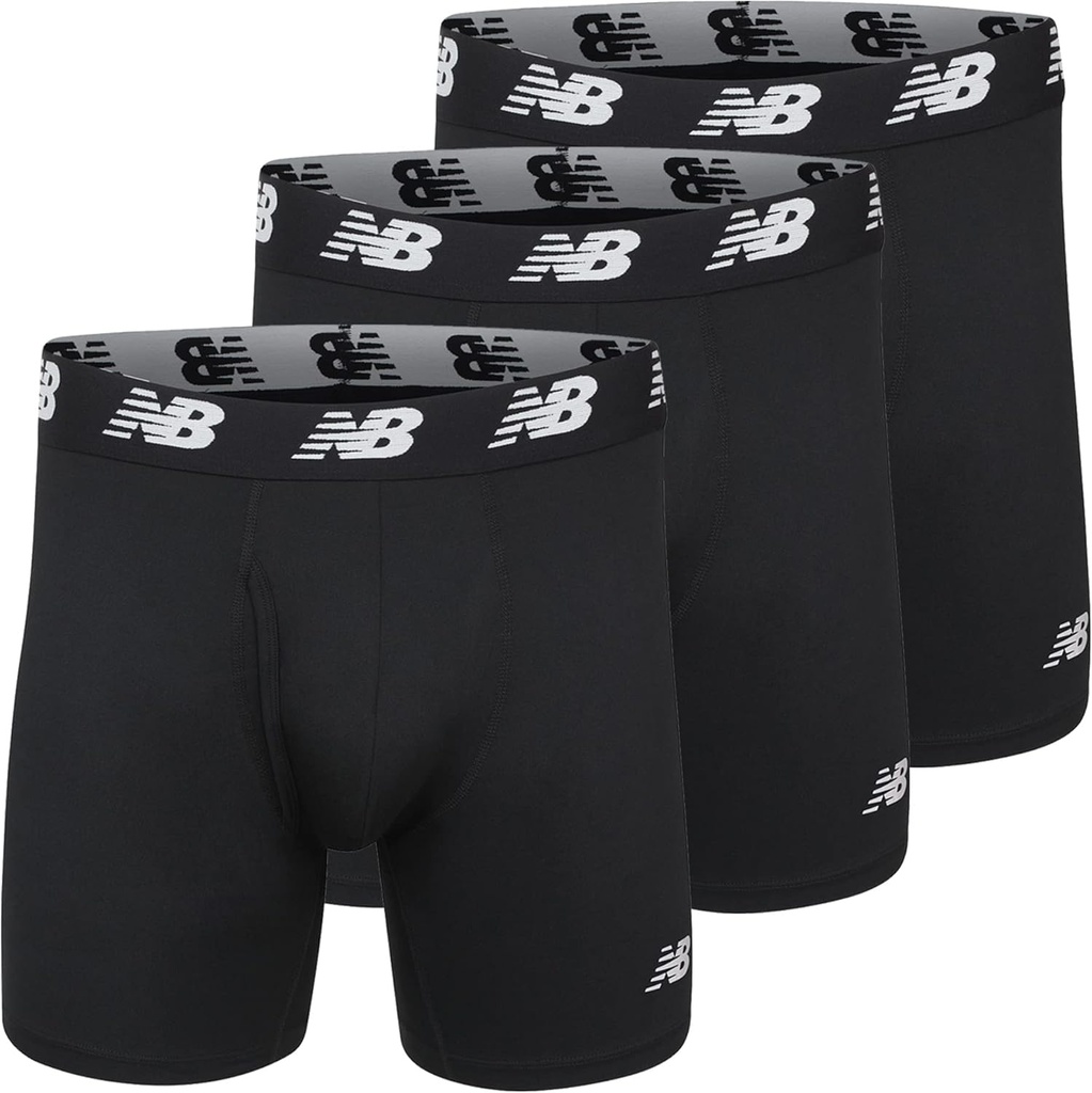 Men's Performance Boxer Briefs with Fly, Breathable Stretch Underwear, Moisture Wicking, Soft Waistband (3 Pack)