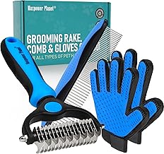 Maxpower Planet Pet Grooming Brush - Double Sided Shedding and Dematting Undercoat Rake Comb for Dogs and Cats,Extra Wide (B1 - Rake, Gloves & Comb, Large)