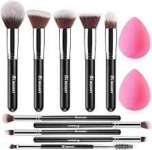 BEAKEY Makeup Brushes Set, Professional Foundation Eyeshadow Concealer Blush Powder Bronzer Applicator, 2 Blender Sponge with Beauty Paper Case