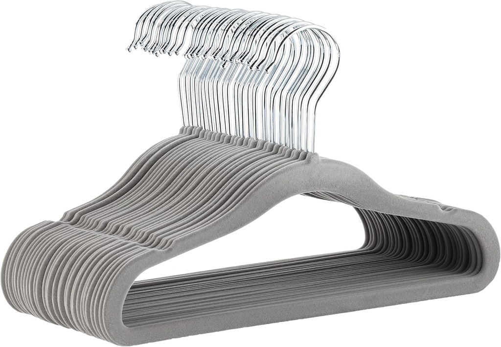 Amazon Basics Kids Velvet Non-Slip Space Saving Clothes Hangers with Shoulder Notches, Sturdy Closet Organizer for Baby/Toddler, 11.6", Gray, 30-Pack (ONESIZE)