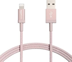 Amazon Basics 2-Pack USB-A to Lightning Cable, Apple MFi Certified, Nylon Braided Cord for iPhone 14 13 12 11 X Xs Pro, Pro Max, Plus, iPad, Data Sync, High Speed Transfer, 6 Foot, Rose Gold