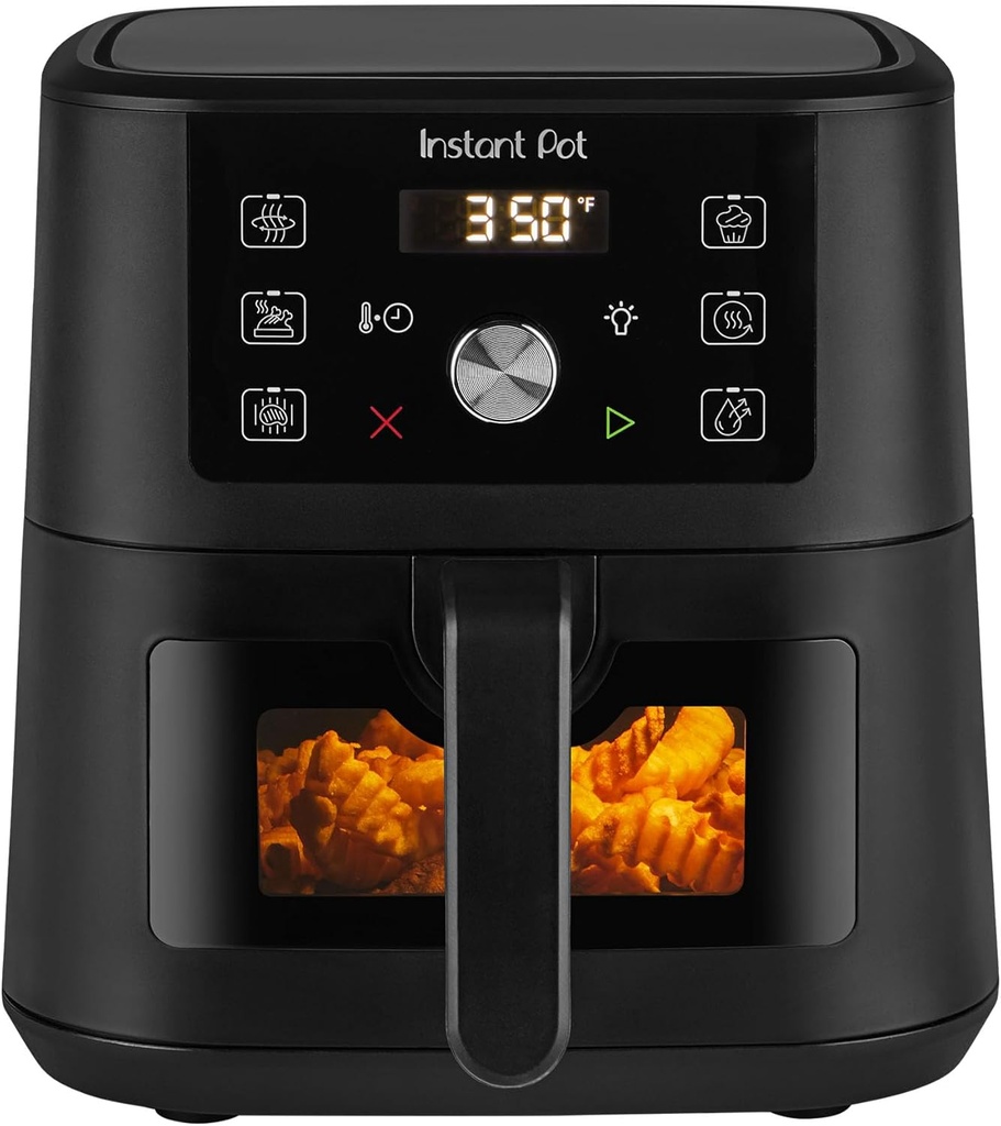 Instant Pot 4Qt Vortex 6-in-1 Mini Air Fryer, Custom Program Options, Air Fry, Broil, Roast, Dehydrate, Bake, Reheat, Black, 4 Quarts