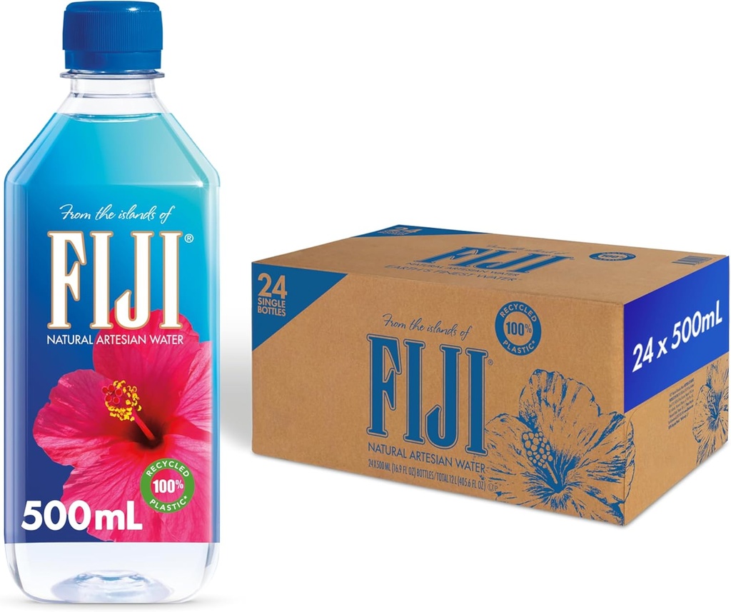 FIJI Natural Artesian Bottled Water 500mL / 16.9 Fl Ounce (Pack of 24) - 100% Natural Electrolytes