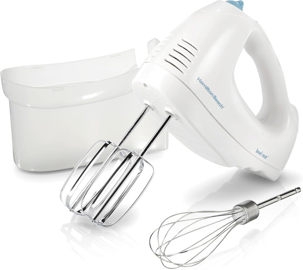Hamilton Beach 6-Speed Electric Hand Mixer with Whisk, Traditional Beaters, Snap-On Storage Case, 250 Watts, White (ONESIZE)