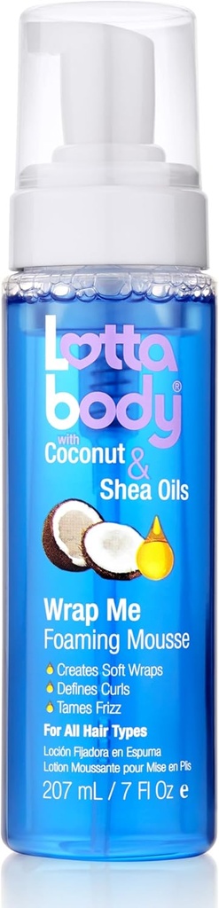 Lottabody Coconut Oil and Shea Wrap Me Foaming Curl Mousse , Creates Soft Wraps, Hair Mousse for Curly Hair, Defines Curls, Anti Frizz, 7 Fl Oz