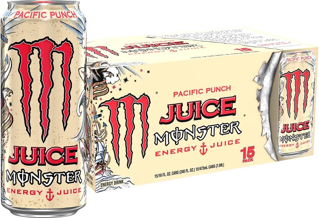 Monster Energy Juice Monster Pacific Punch, Energy Drink, 16 Ounce | Energy + Juice, Pack of 15